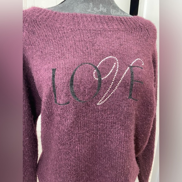 Plum purple Victoria’s Secret love bling crystal off shoulder sweater - Picture 3 of 10